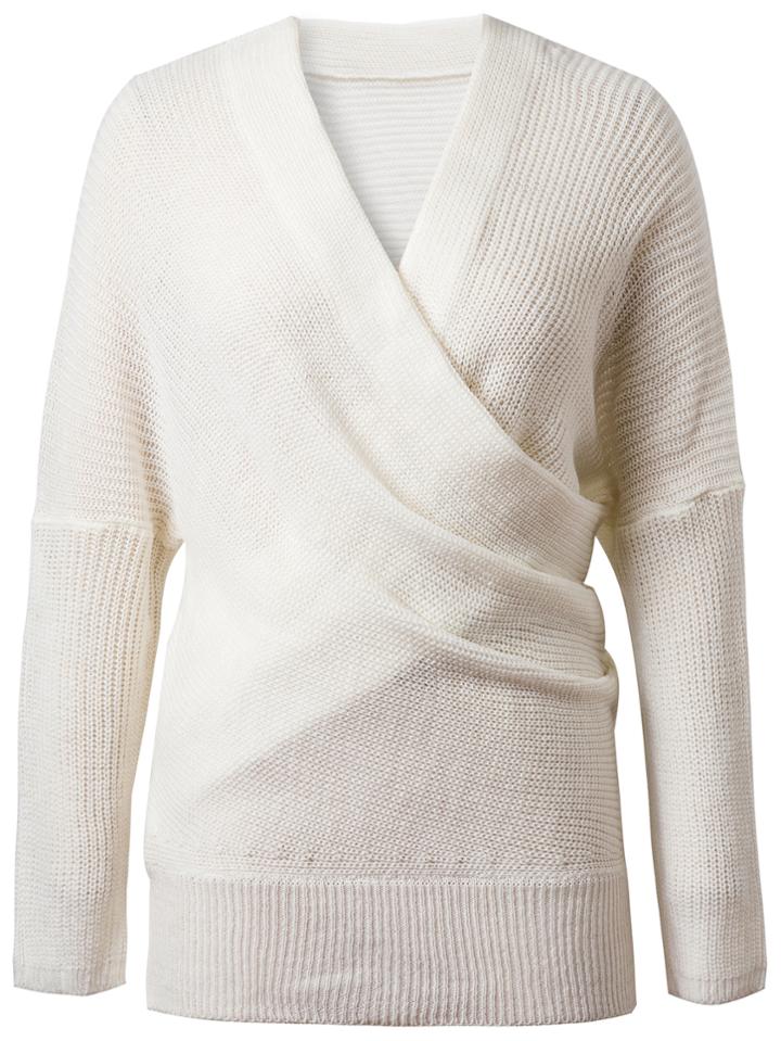 Shein White Surplice Front Drop Shoulder Knit Sweater