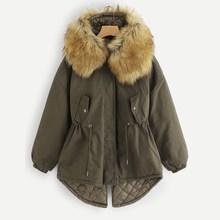 Shein Contrast Faux Fur Drawstring Waist Outerwear
