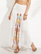 Shein Beige Embroidered Split Front Long Skirt