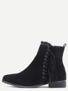 Shein Black Faux Suede Whipstitch Fringe Boots