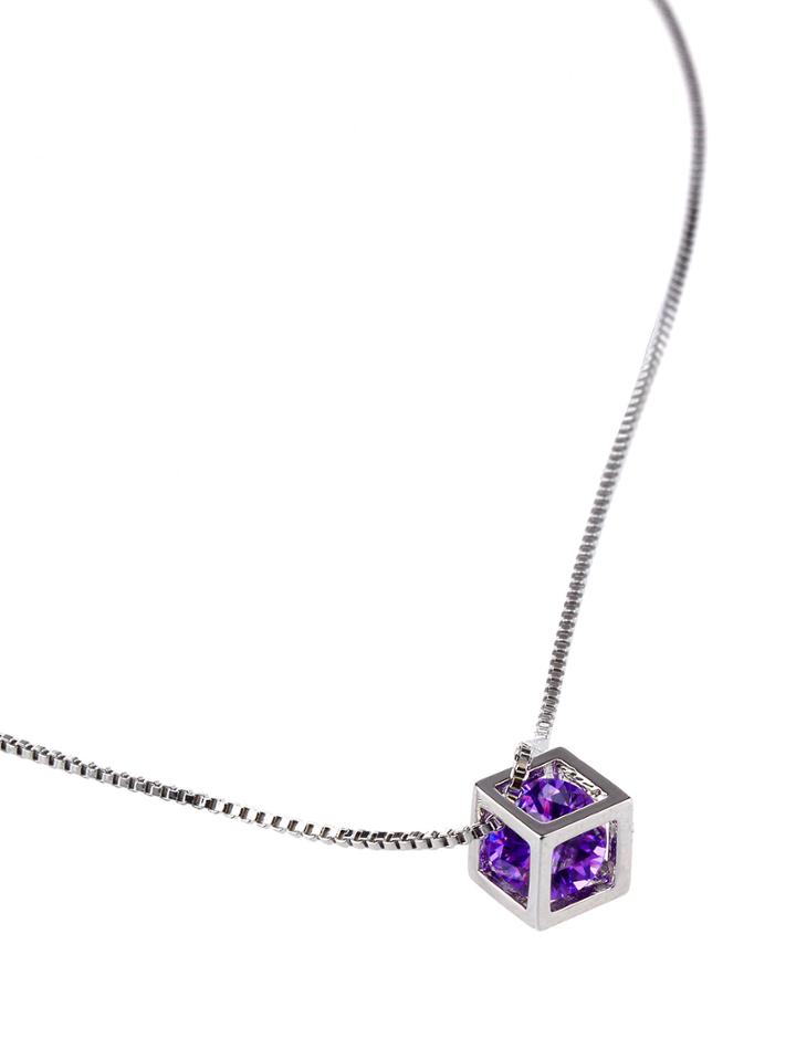 Shein Purple Diamond Love Rubik Pendant Necklace
