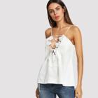 Shein Lace Applique Tie Up Plunging Cami Top