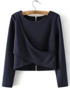 Shein Navy Round Neck Cross Front Crop T-shirt