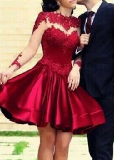 Rosewe Wine Red Mesh And Lace Splicing A Line Dress
