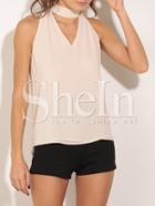 Shein Apricot Tie Neck Back Cut Out Sleeveless Blouse