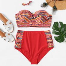 Shein Plus Ruffle Stripe High Waist Bikini Set