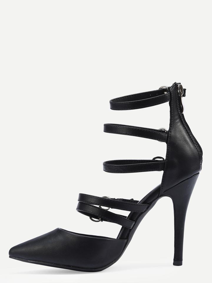 Shein Buckled Strappy Pointed Toe Pumps - Black