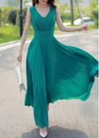 Rosewe Sleeveless Green High Waist Maxi Dress