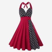Shein Polka Dot Panel Knot Halter Dress