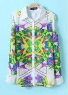 Rosewe White Long Sleeve Cutout Shoulder Printed Shirt For Woman