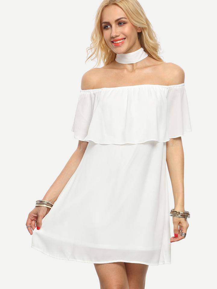 Shein White Ruffle Off The Shoulder Dress