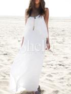 Shein Beige Spaghetti Strap Lace-trimed Flowy Dress