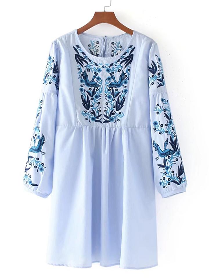 Shein Drop Shoulder Tassel Tie Back Embroidery Dress