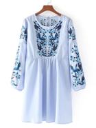 Shein Drop Shoulder Tassel Tie Back Embroidery Dress
