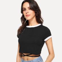 Shein Cross Wrap Detail Ringer Tee