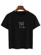 Shein Black Crew Neck Cat Print T-shirt