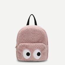 Shein Girls Cartoon Eyes Decor Faux Fur Backpack