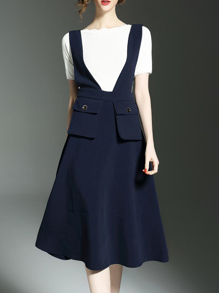 Shein Navy Knit Shirt Two-piece A-line Dress