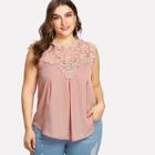 Shein Plus Keyhole Back Daisy Lace Shoulder Shell Top