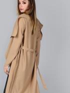 Shein Khaki Waterfall Collar Belted Duster Coat