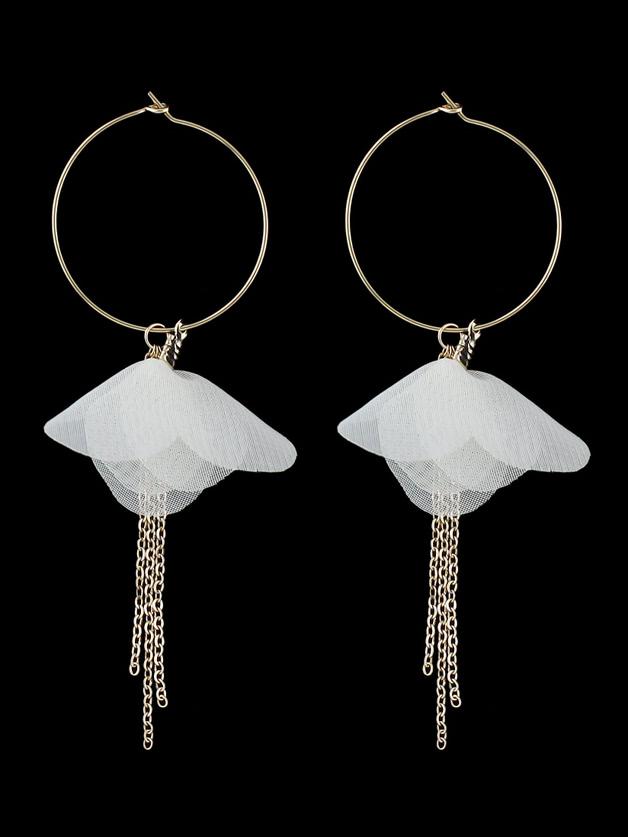 Shein White Gauze Flowers Long Earrings