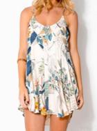 Shein White Spaghetti Strap Leaves Print Motley Dress