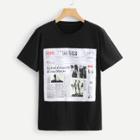 Shein Newspaper Patched Front Tee
