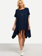 Shein Navy Short Sleeve Asymmetrical Split Shift Dress
