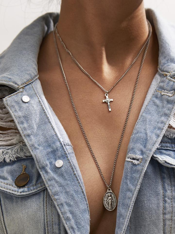 Shein Double Layered Cross Pendant Necklace