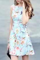 Shein Blue Sleeveless Floral Jacquard A Line Dress
