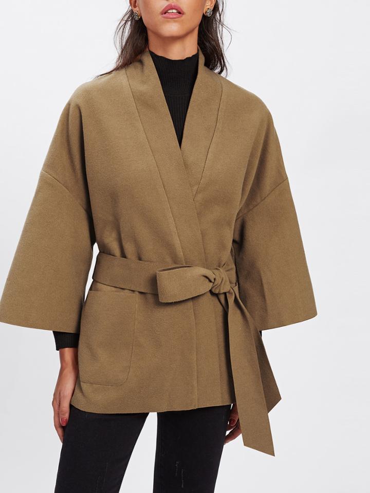 Shein Self Tie Drop Shoulder Kimono Coat