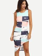 Shein Multicolor Print Sleeveless Asymmetrical Dress