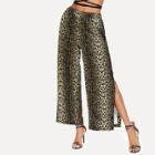 Shein Leopard Print Split Side Wide Leg Pants