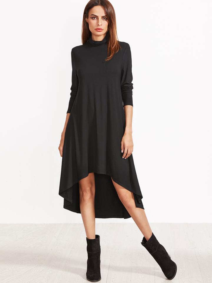 Shein Cowl Neck Dip Hem Swing Dress