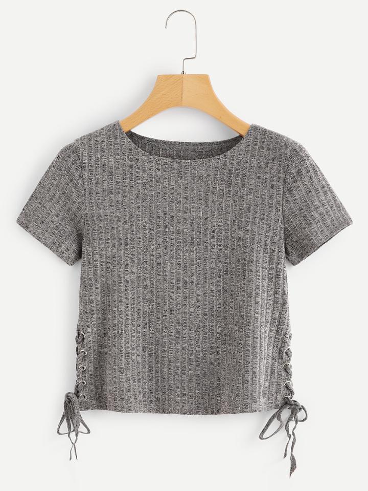Shein Lace Up Side Crop Slub Tee