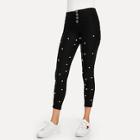 Shein Single Breasted Pearl Beaded Jeans