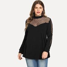 Shein Plus Fishnet Panel Blouse
