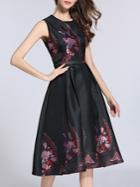 Shein Flowers Jacquard Pleated A-line Dress