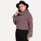 Shein Plus Turtle Neck Lantern Sleeve Marled Sweater