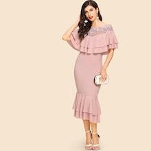 Shein Lace Trim Layered Ruffle Fishtail Dress