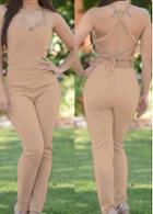 Rosewe Open Back Khaki Strappy Skinny Jumpsuit