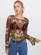 Shein Embroidery Mesh Scalloped Crop Top