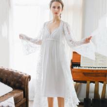 Shein Lace Trim Night Dress With Robe