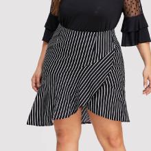 Shein Plus Asymmetric Ruffle Hem Striped Wrap Skirt