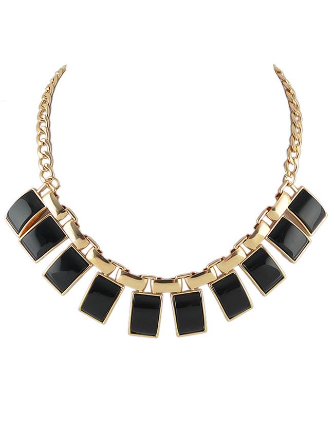 Shein Best Seller Black And White Square Gemstone Collar Necklace