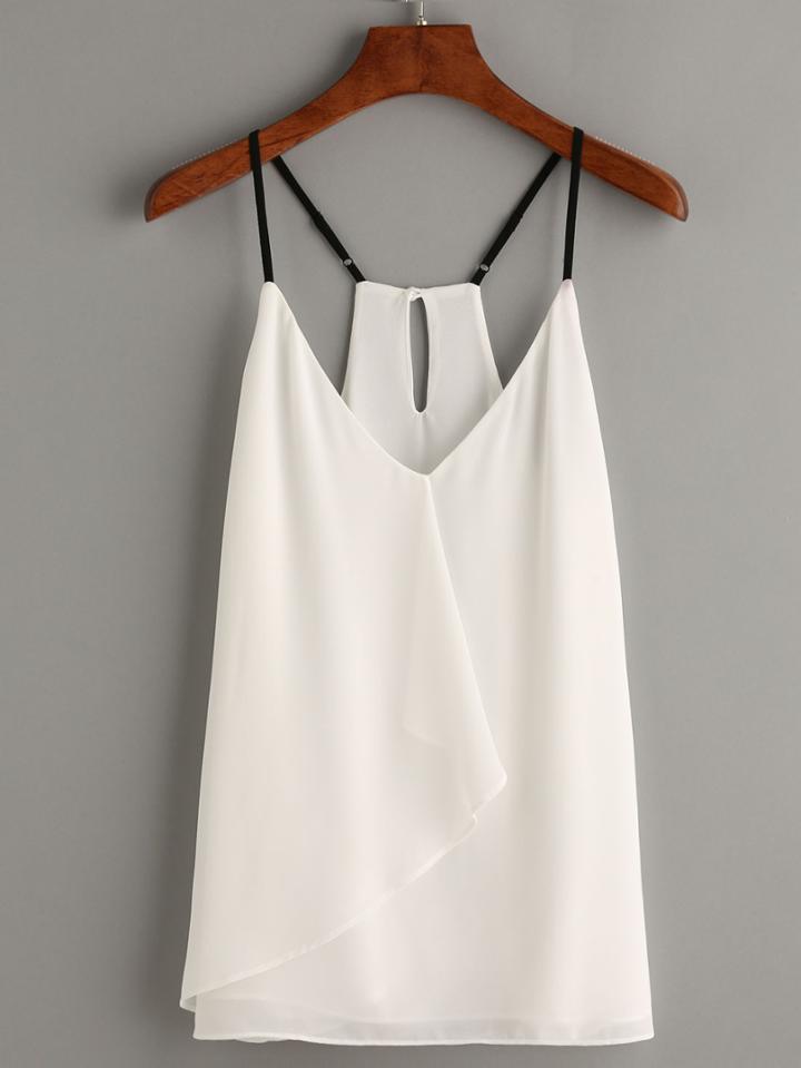 Shein White Keyhole Racerback Ruffled Chiffon Cami Top