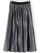 Shein Grey Pleated Velvet Midi Skirt