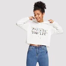 Shein Pompom Detail Letter Print Hoodie