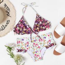 Shein Calico Print Frill Detail Bikini Set