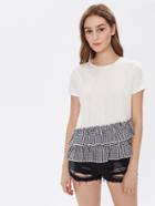 Shein Layered Gingham Ruffle Trim Slub T-shirt